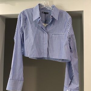 ZARA Blue/White Striped Cropped Oxford Shirt - Size US "M", BRAND NEW WITH TAGS